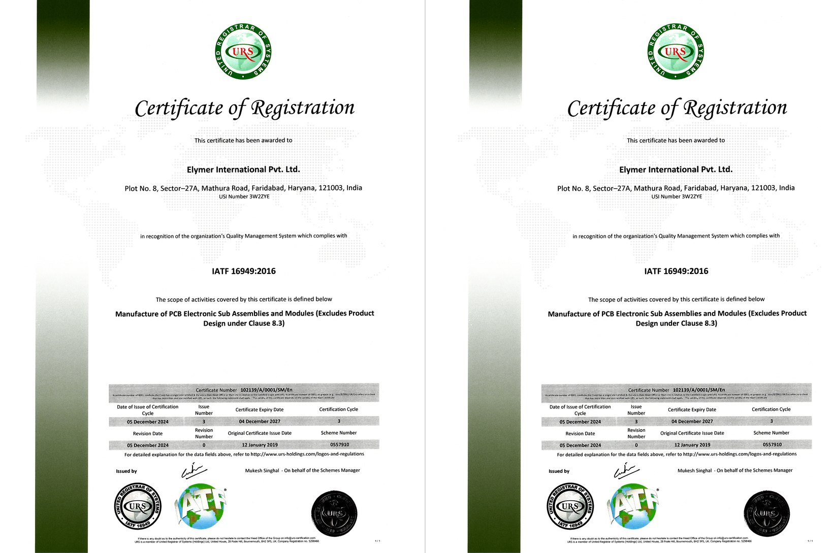 IATF 16949:2016 and ISO 9001:2015 Certifications